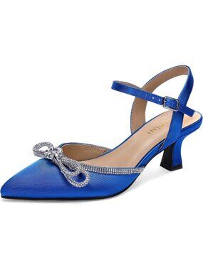 Chic Wide Width Rhinestone Bow Kitten Heels for Women - Pointed Toe Pumps